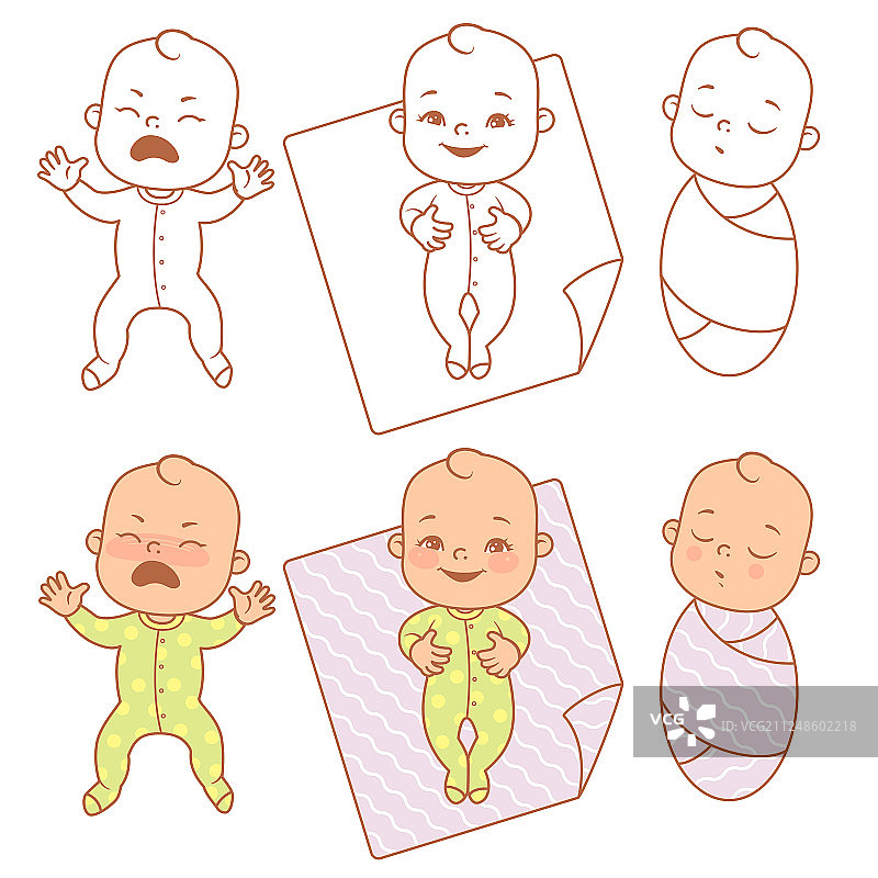 小宝宝哭泣、微笑、睡觉图片素材