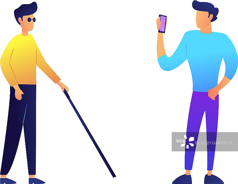 盲人持盲杖与手机用户图片素材