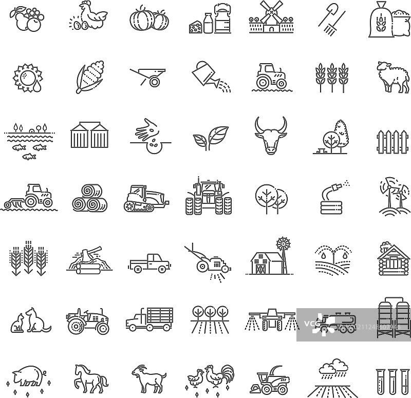 农业和农业线条图标集图片素材