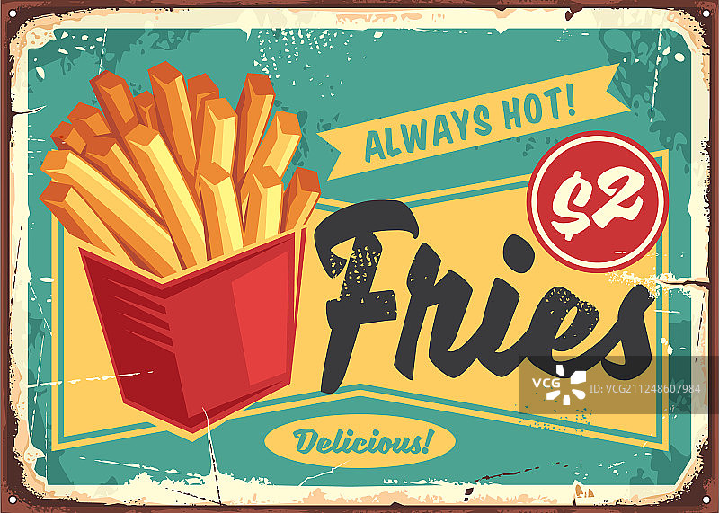 红色复古快餐盒装炸薯条标志图片素材
