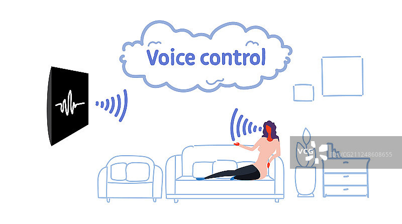 居家女性遥控电视图片素材