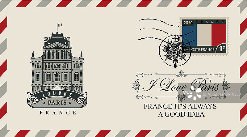 带有巴黎圣母院的信封图片素材