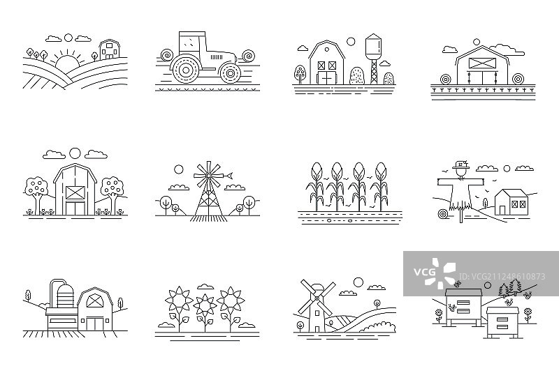 农场与耕地细线图标图片素材