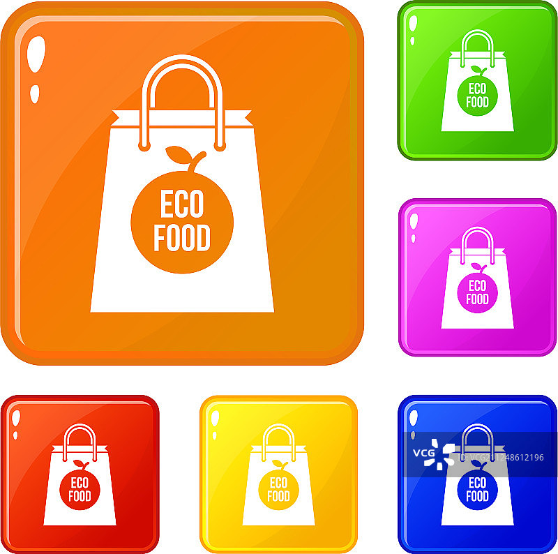 环保食品袋图标集彩色设计图片素材