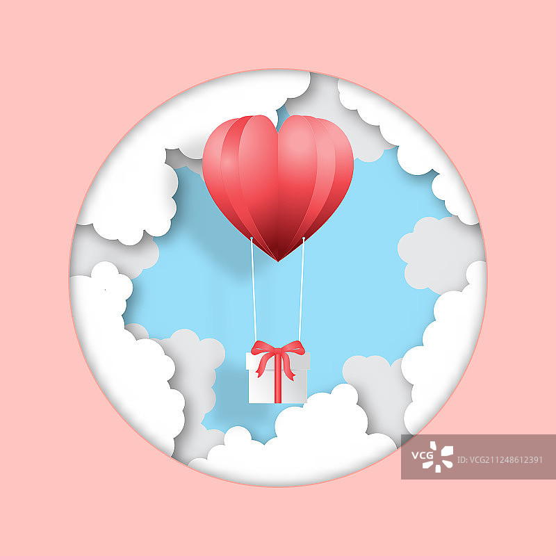 创意情人节明信片剪纸风格图片素材