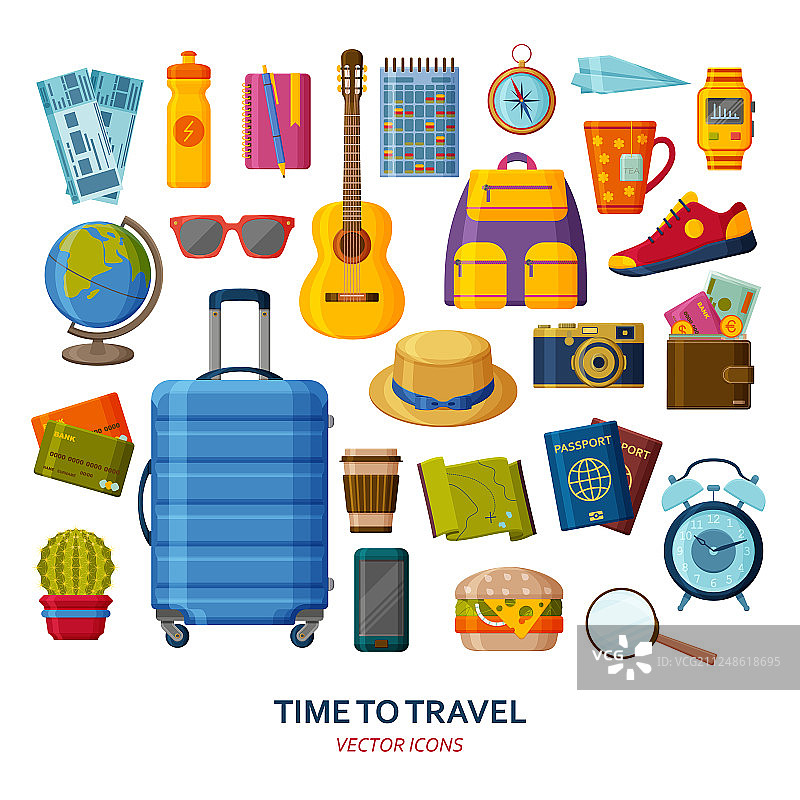 旅行主题图标：行李箱和太阳镜图片素材