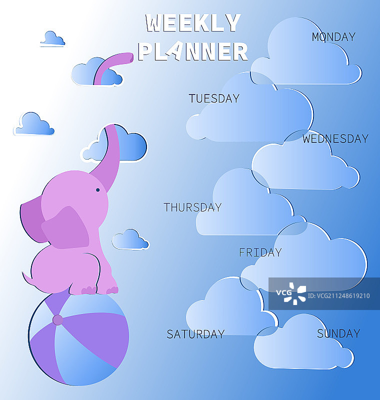 可爱粉色小象每周计划表图片素材