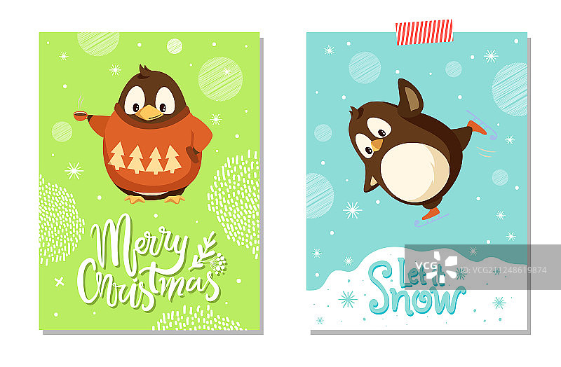 圣诞贺卡溜冰企鹅图片素材