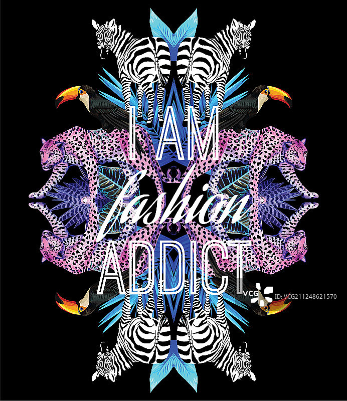 我沉迷于时尚口号动物和热带图片素材