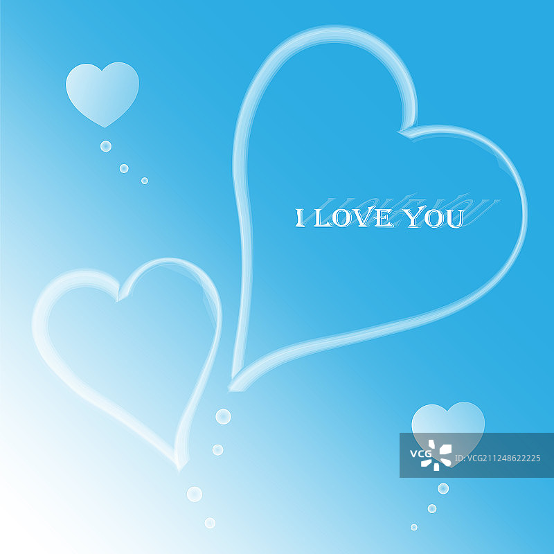 柔和蓝色背景上的多云爱心图片素材