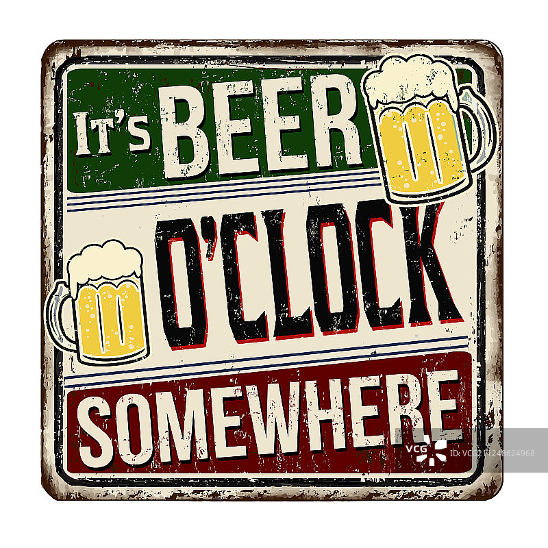 啤酒时间复古铁锈金属标志图片素材