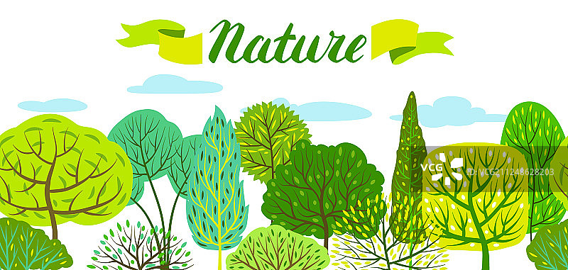 风格化的树木春夏季背景图片素材