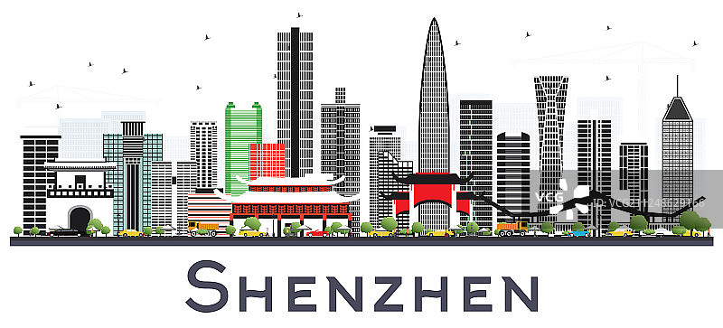 深圳城市彩色建筑天际线图片素材