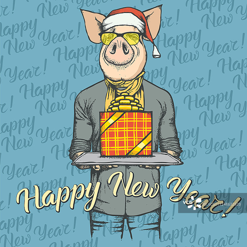 小猪圣诞节和新年概念图片素材