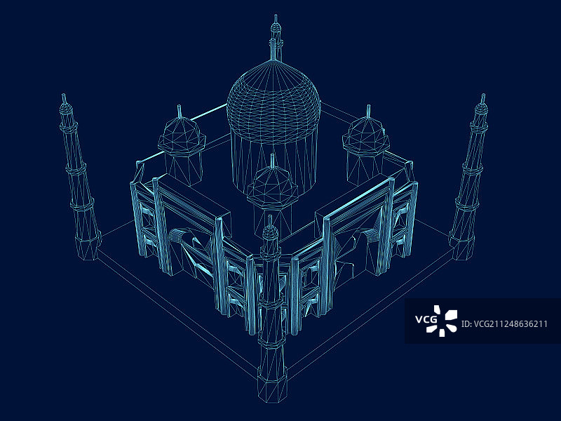 泰姬陵线框2.5D视图图片素材