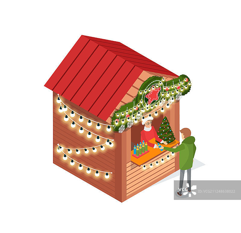 圣诞集市街头的售货亭，顾客正在购买图片素材