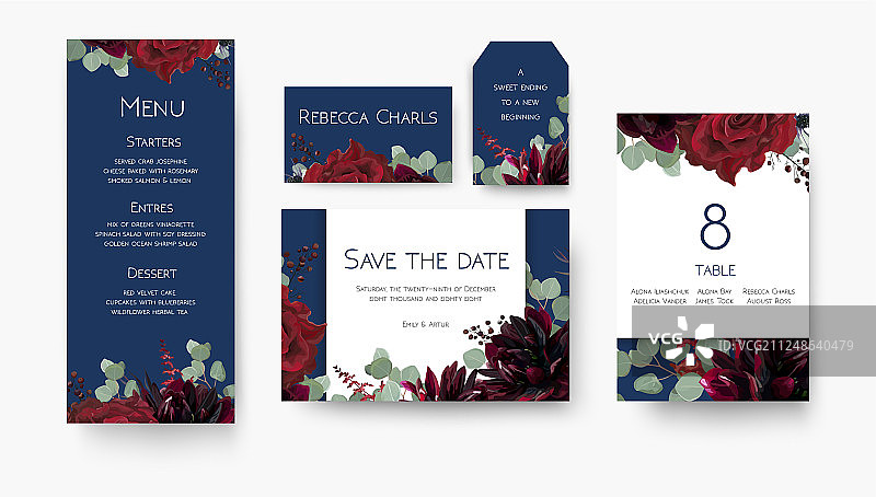 婚礼请柬菜单桌号标签图片素材