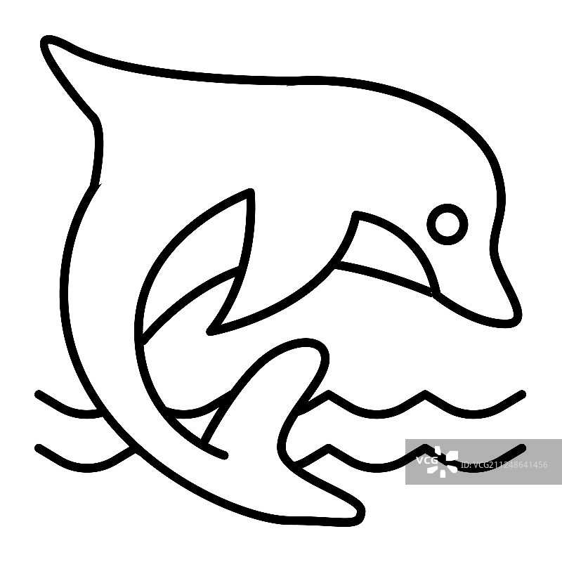 水生哺乳动物海豚细线图标图片素材