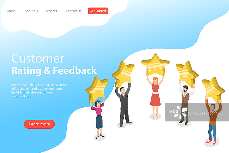 2.5D扁平风格着陆页模板图片素材