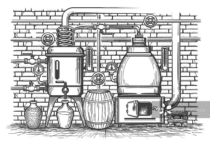老式蒸馏设备图片素材