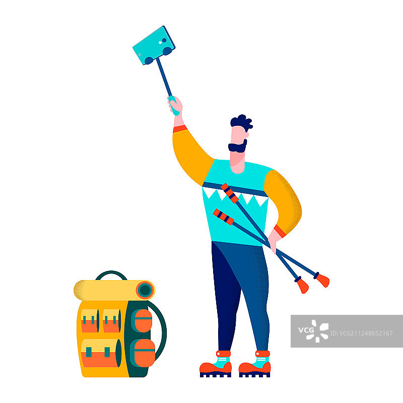 扁平卡通登山者旅行博主隔离卡片图片素材