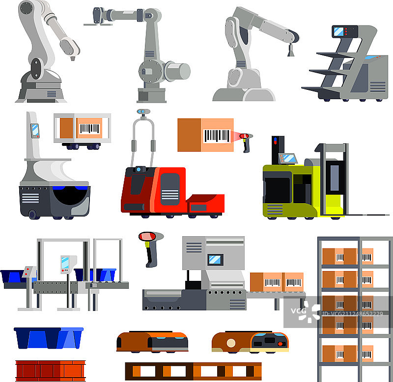 自动化仓库设备扁平图标图片素材