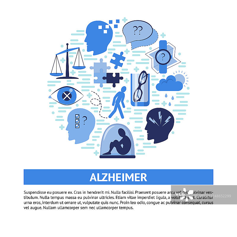 阿尔茨海默病症状圆形概念banner图片素材