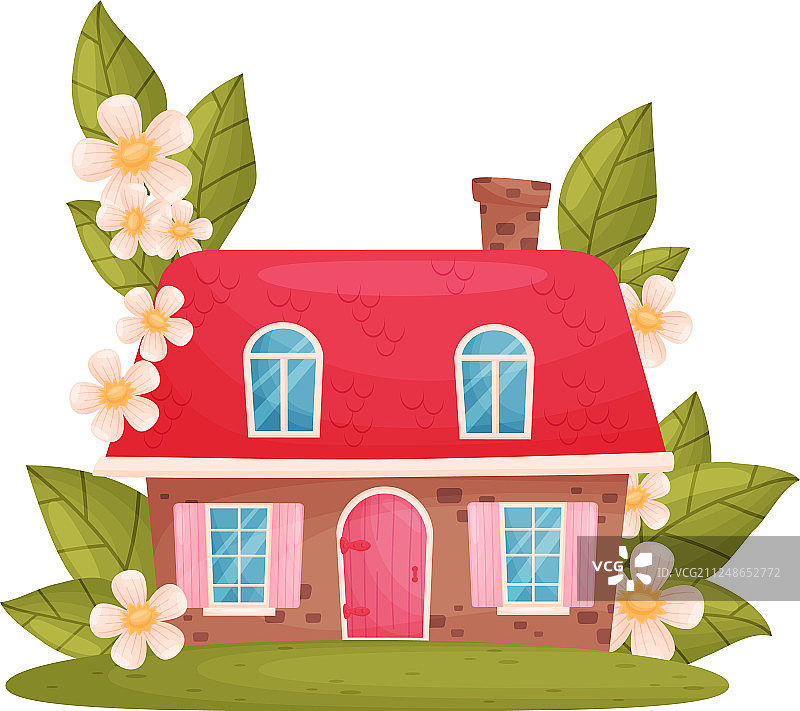 鲜花绿叶中的小屋图片素材