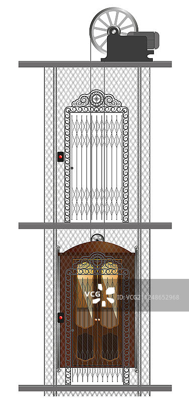 老式金属电梯细节图图片素材