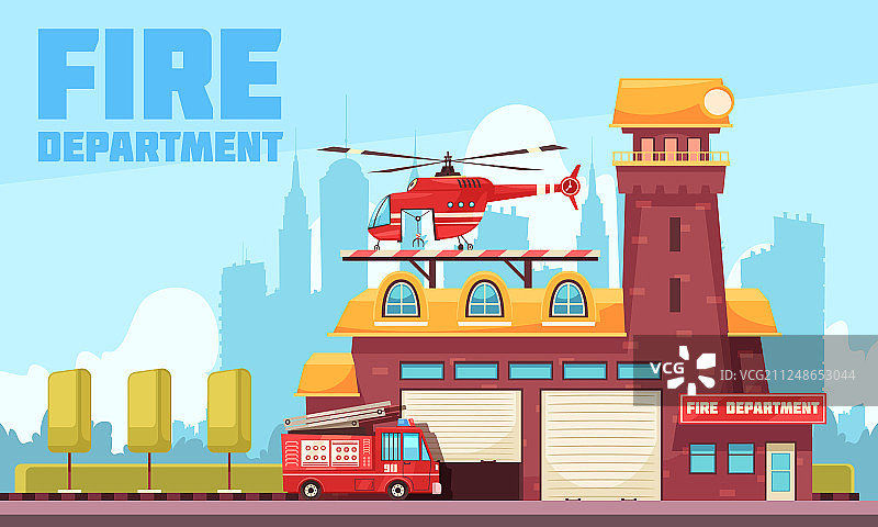 消防站扁平背景图片素材