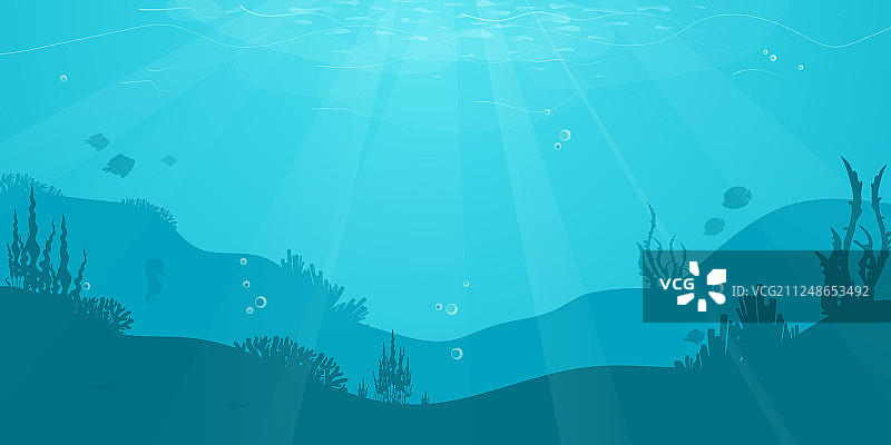 带有鱼的卡通扁平风格水下背景图片素材