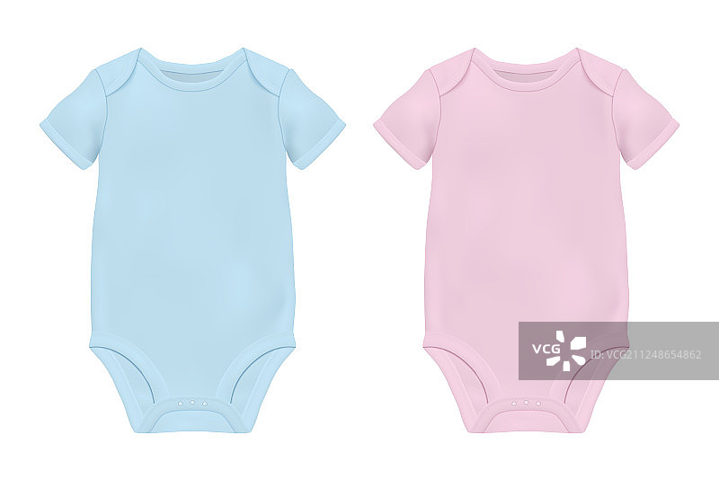 逼真的蓝粉色婴儿连体衣样机图片素材