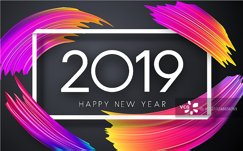 彩色笔刷2019新年贺卡图片素材