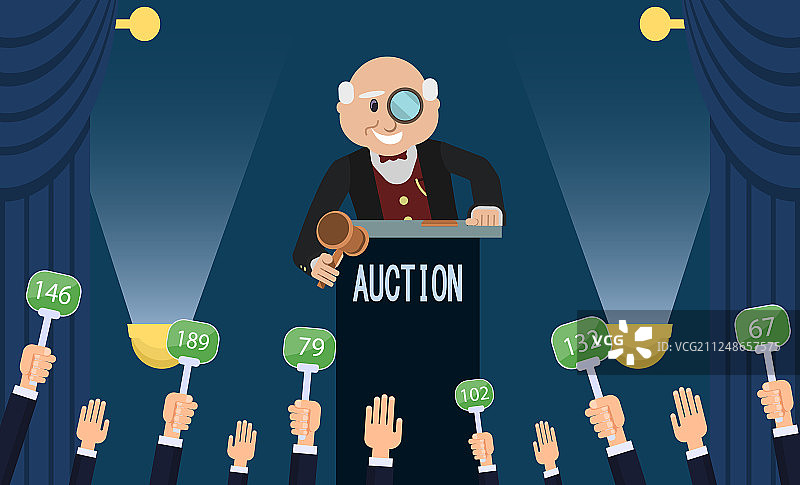 拍卖师与投标扁平图图片素材