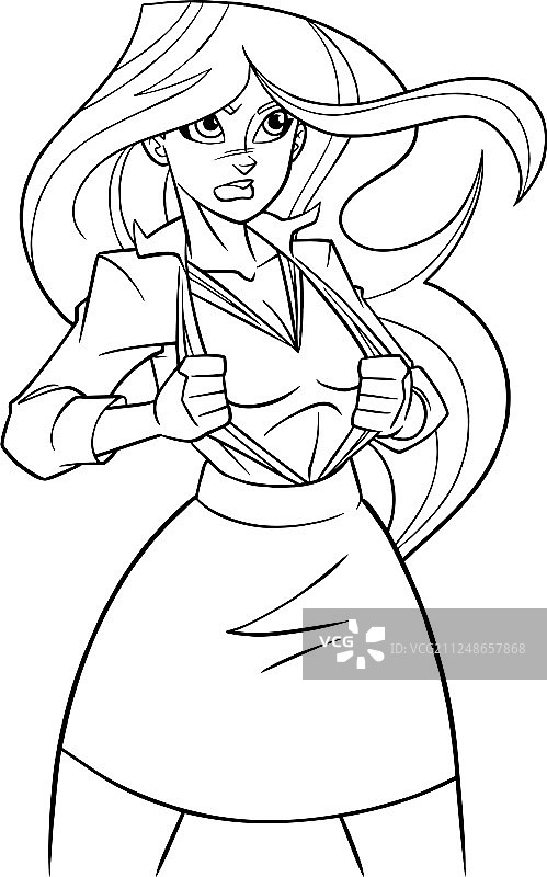 掩体下的超级女英雄线条艺术图片素材