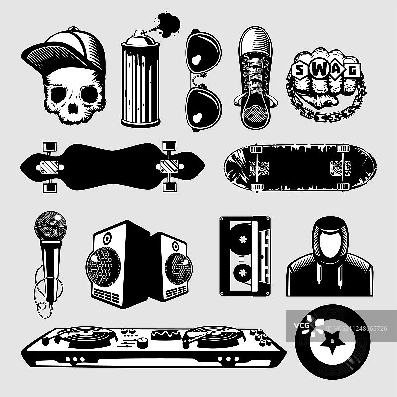 街头文化标志：嘻哈和说唱符号图片素材
