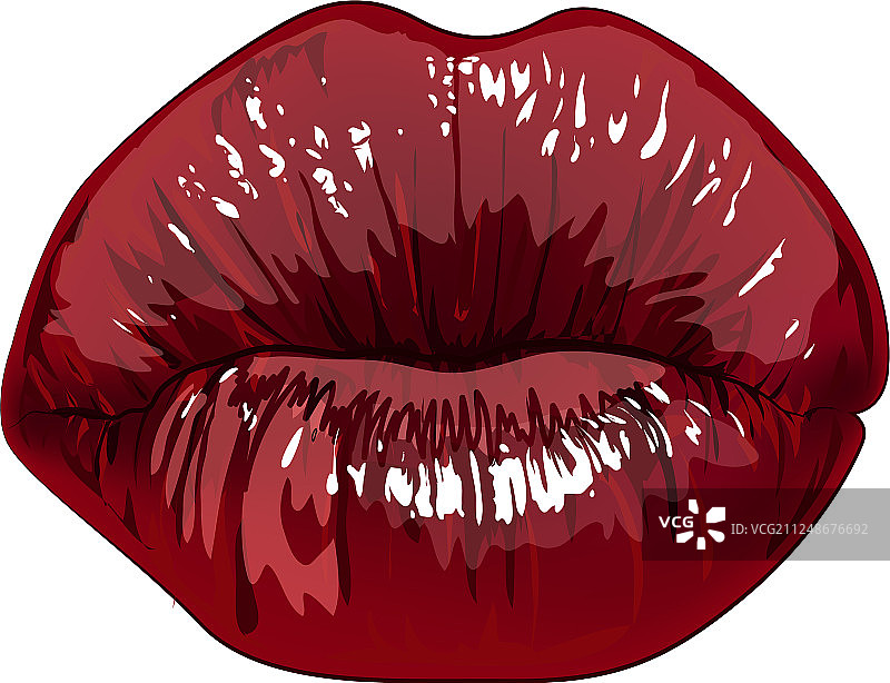 红色手绘高细节嘴唇图形图片素材
