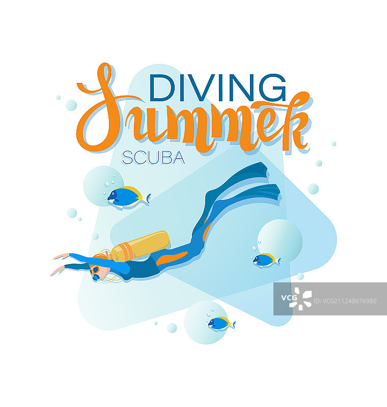 夏季潜水女孩与热带鱼图片素材