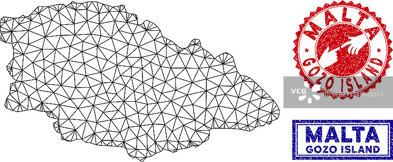 戈佐岛多边形网络地图和Grunge图片素材