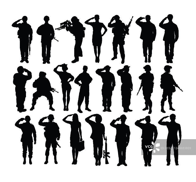 敬礼的士兵和军队剪影图片素材