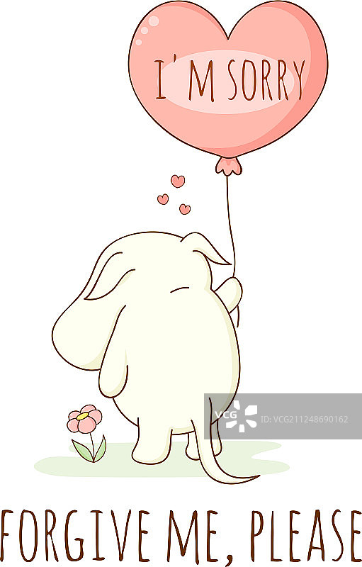 拿着心形气球的可爱悲伤卡通动物图片素材