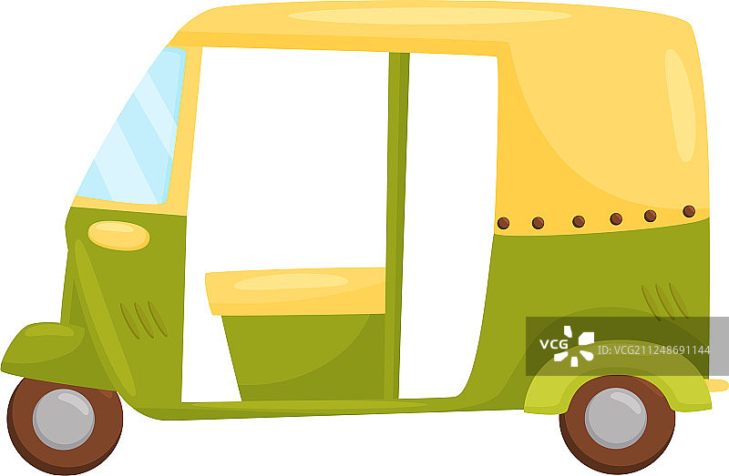 绿色黄色三轮车侧视图图片素材