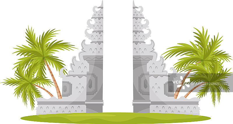 绿色棕榈树和普拉萨寺天堂之门图片素材
