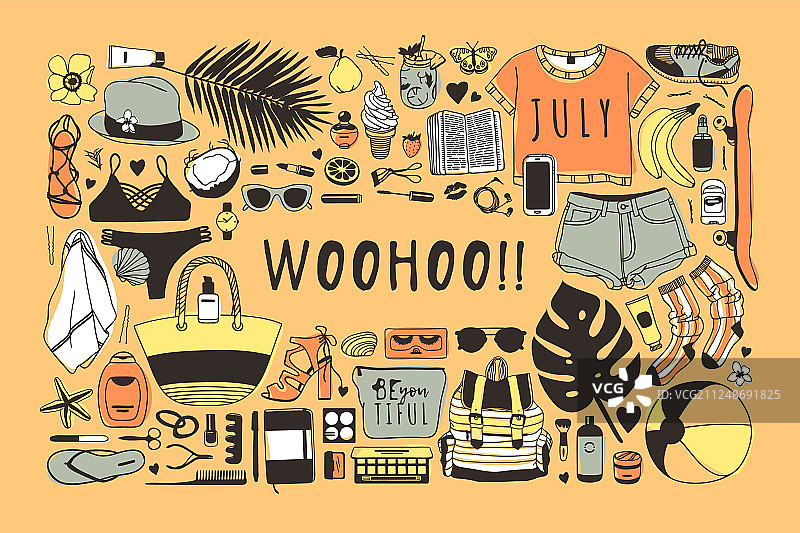 手绘夏季黄色热带图案图片素材