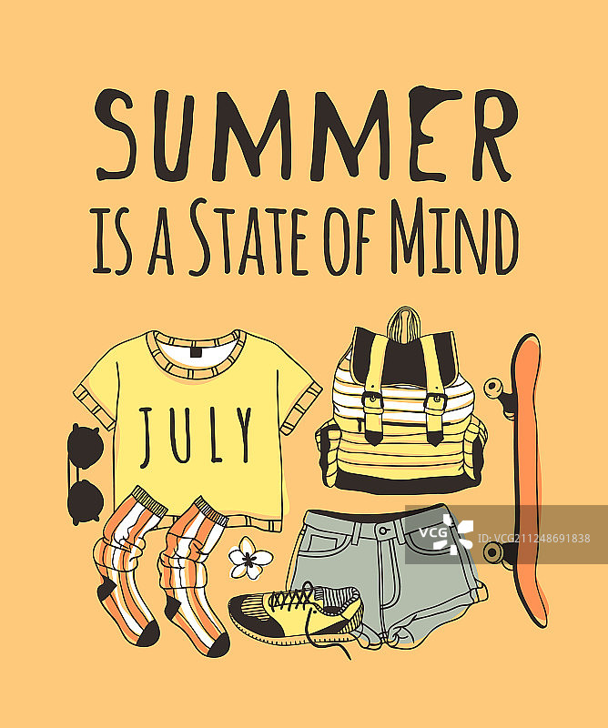 手绘夏季语录与热带风情图片素材