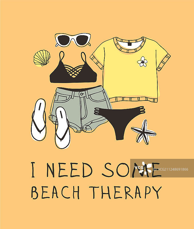 手绘夏季语录与热带风情图片素材