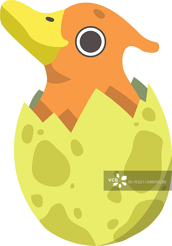 从黄色蛋中孵出的可爱小鸭嘴龙图片素材