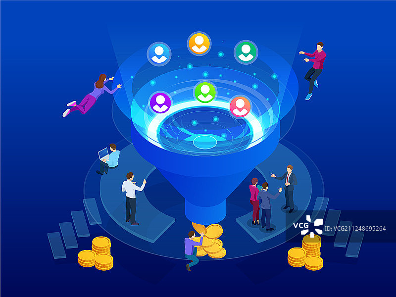 2.5D销售漏斗元素商业设计图片素材