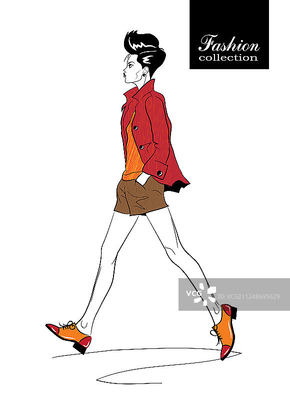 白色背景上的素描风格时尚女孩图片素材