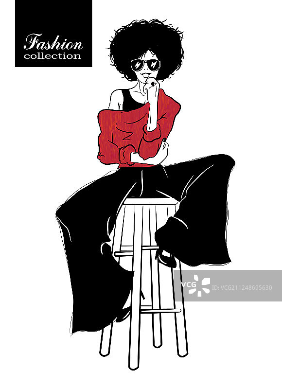 白色背景上的素描风格时尚女孩图片素材